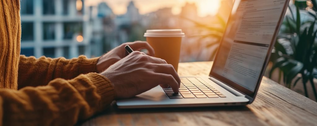 woman at a laptop writing a blog post